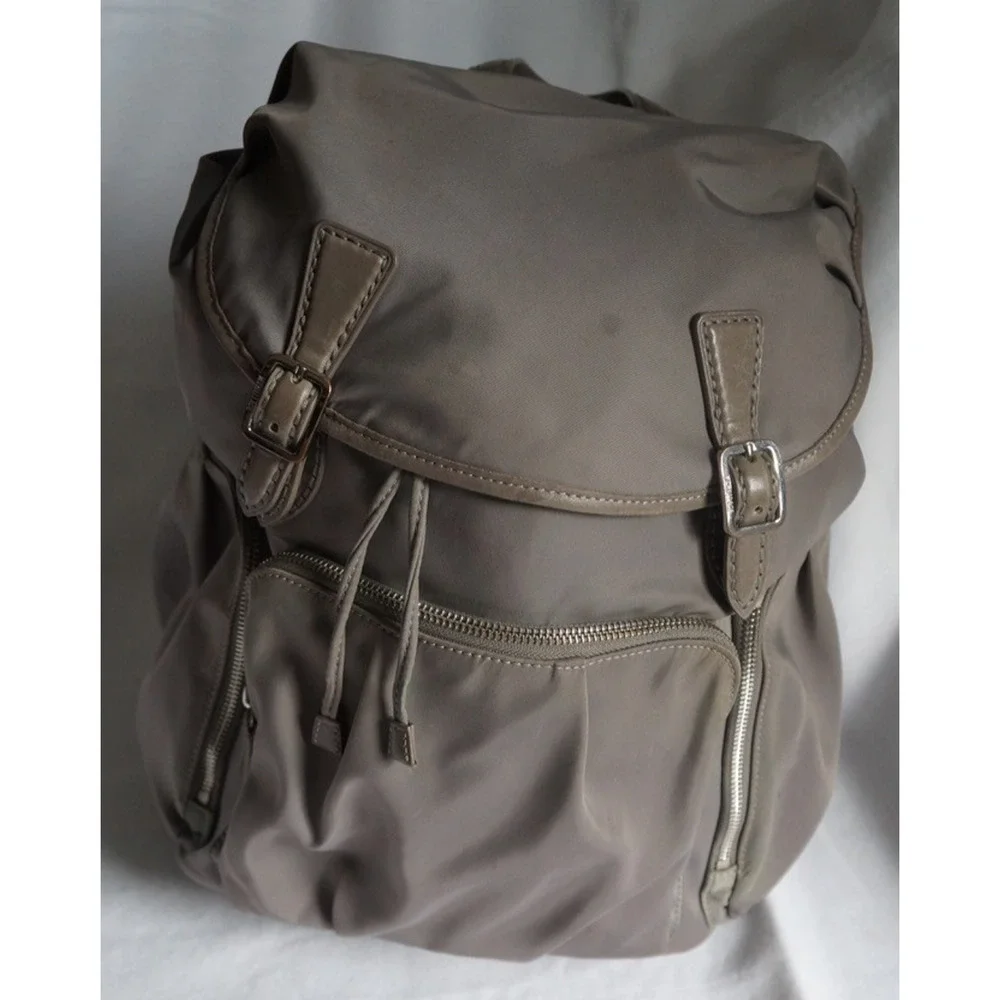 MZ WALLACE Marlena Backpack Bag Olive Green Nylon Leather Trim with silver metal